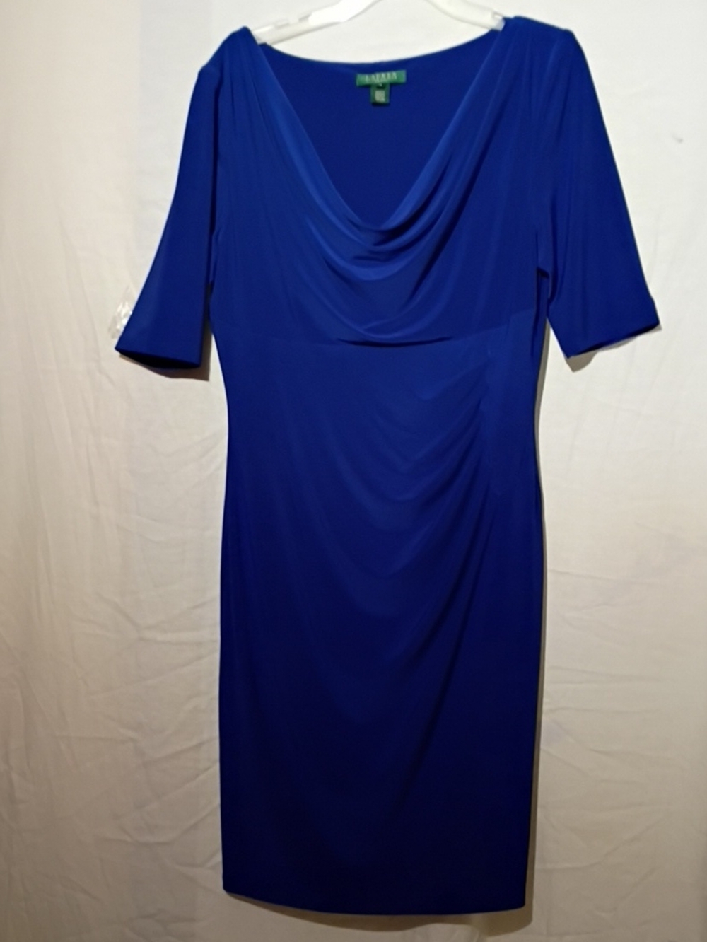 Lauren Ralph Lauren Cobalt Blue Draped Cowl Midi Dress